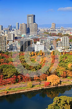 Osaka city autumn skyline