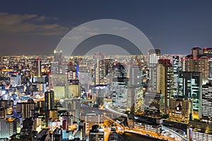 Osaka city downtown skyline at twilight