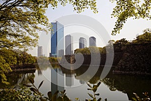 The osaka city with lake refection