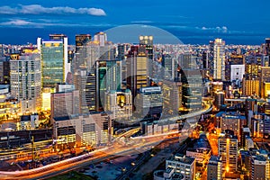 Osaka city skyline during twilight sky