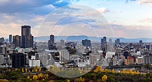 Osaka cityscape with overcast sky