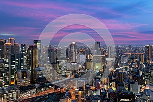 Osaka downtown city skyline at the landmark Umeda District in Os photo