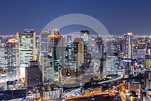 Osaka downtown skyline from Umeda sky building at night