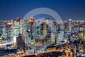 Osaka downtown skyline from Umeda sky building at night