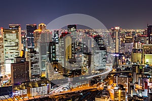 Osaka downtown skyline from Umeda sky building at night