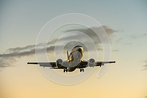 ANA Wings Boeing 737-500 landing at dusk