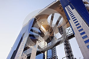 OSAKA, JAPAN - Jun 16 : Looking up at the Umeda Sky Building Jun 16, 2018 in Osaka, Japan.