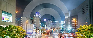 OSAKA, JAPAN - MAY 26, 2016: City skyline at night. Osaka attracts 5 million visitors every year