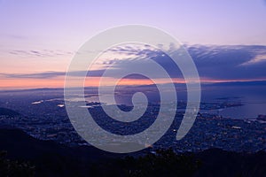 Osaka and Kobe at dawn, View from the Kukuseidai of Mt.Maya