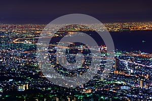 Osaka and Kobe at night, View from the Kukuseidai of Mt.Maya