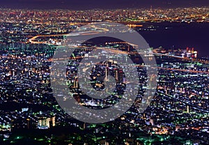 Osaka and Kobe in the twilight, View from the Kukuseidai of Mt.Maya