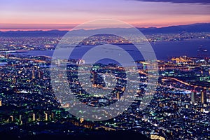 Osaka and Kobe in the twilight, View from the Kukuseidai of Mt.Maya