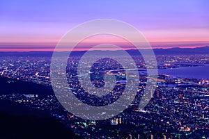 Osaka and Kobe in the twilight, View from the Kukuseidai of Mt.Maya