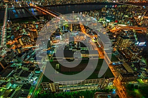 Osaka nightscape aerial