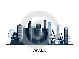 Osaka skyline, monochrome silhouette.