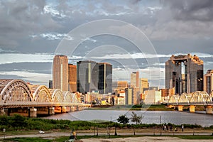 Osaka Skyline at Sunset and Yodogawa River photo