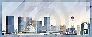 Osaka skyline vector colorful poster on beautiful triangular texture background