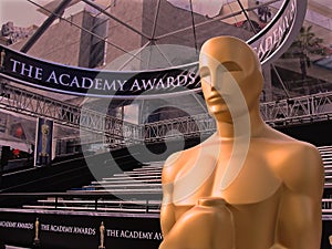 An Oscar statue outside the Dolby Theatre at the Academy Awards