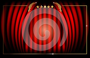 Oscar template concept, vector illustration abstract golden stars frame logo icon, red carpet cinema films concept