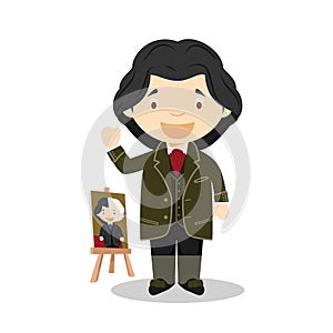 Oscar Wilde cartoon character. Vector Illustration. Kids History Collection