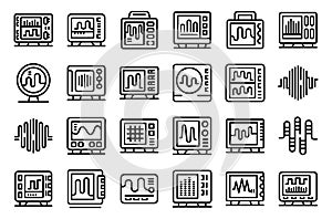 Oscillograph icons set outline vector. Spectrum circuit