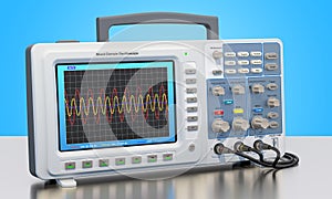 Oscilloscope on the table, 3D rendering