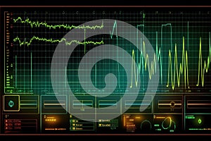 Oscilloscope waveform on its screen. Generative AI