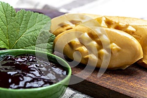 Oscypek or Oszczypek smoked cheese made of salted sheep milk exclusively in Tatra Mountains, Zakopane, Poland