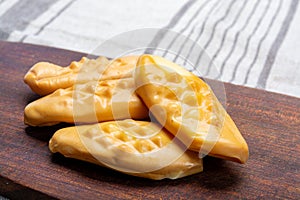 Oscypek or Oszczypek smoked cheese made of salted sheep milk exclusively in Tatra Mountains, Zakopane, Poland