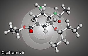 Oseltamivir antiviral drug molecule. Molecular model. 3D rendering