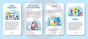 OSHA concept mobile application banner set. Occupational safety