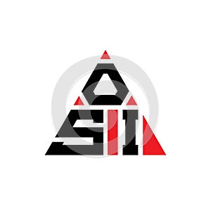 OSI triangle letter logo design with triangle shape. OSI triangle logo design monogram. OSI triangle vector logo template with red