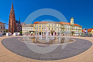 Osijek main square and cathedral panoramic view