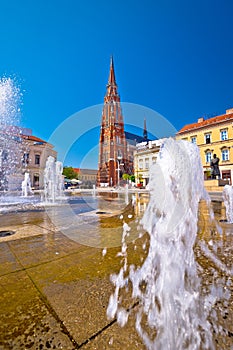 Osijek main square and cathedral view