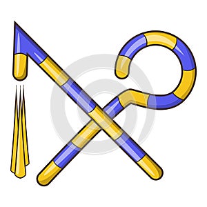 Osiris crossed hook and flail icon, cartoon style