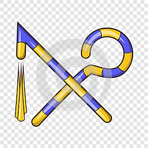 Osiris crossed hook and flail icon, cartoon style