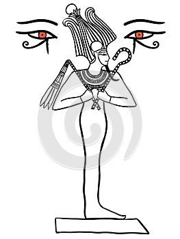 Osiris Egiptian God illustration black line isolated on white.