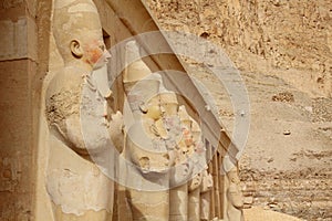 Osiris statues in row in Hatshepsut temple in Luxor