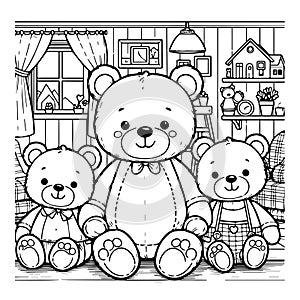 Vector hand drawn outline childish illustration of a bear family photo