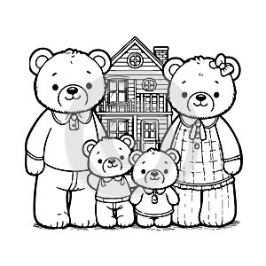 Vector hand drawn outline childish illustration of a bear family photo