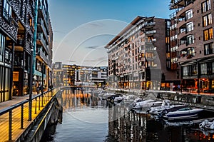 Oslo Aker Brygge marina at night photo