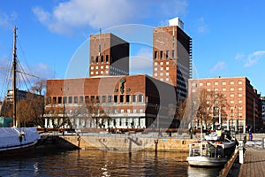 Oslo, the harbor and the building of the City Hall. Norway, Europe.