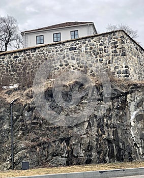 Oslo, Norway - April 7, 2018: Akershus Fortress in a cloudy day