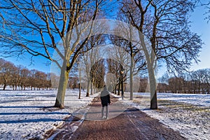 Oslo Norway, snow winter landscape at Vigeland Park