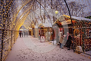 Oslo, Norway - Traditional Christmas market illuminated at night