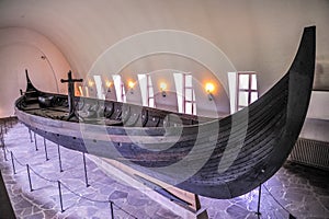 OSLO, NORWAY: Viking drakkar in Viking museum in Bygdoy, Oslo, Norway