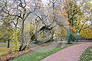 Oslo royal palace garden park, view from parkway alley boulevard