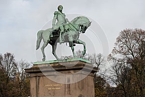 Oslo royal palace monument of king karl johan, view from parkway