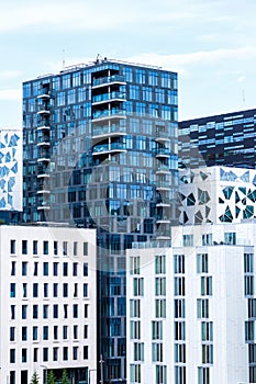 Oslo skyline modern city architecture real estate office buildings at Barcode District portrait format in Norway