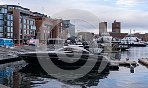 Norway April 07/2021 View of Oslo City Hall from Aker Brygge